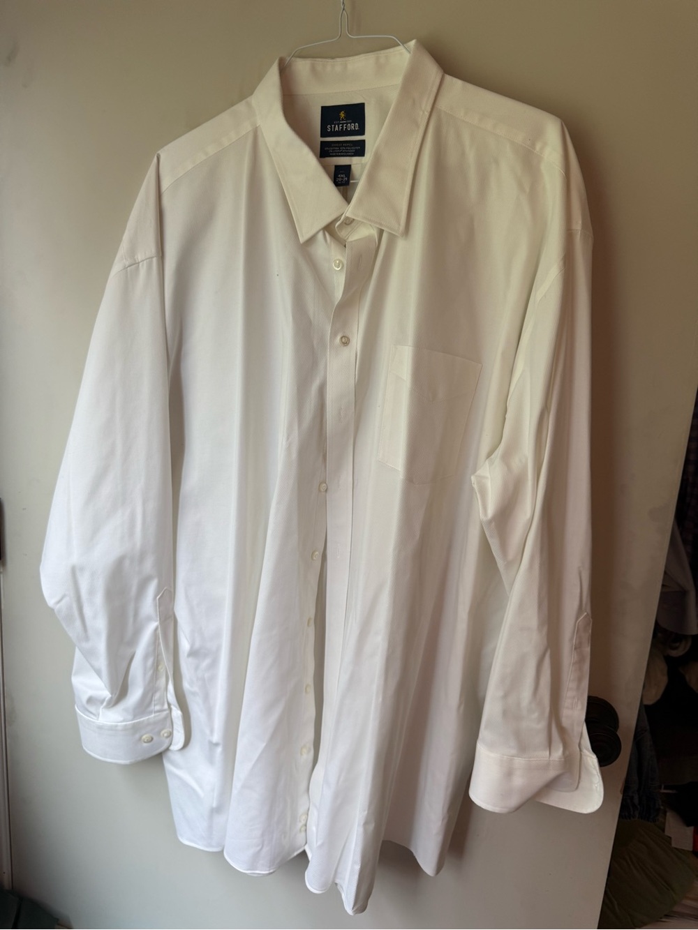 Stafford White Long-Sleeve Dress Shirt with Chest Pocket